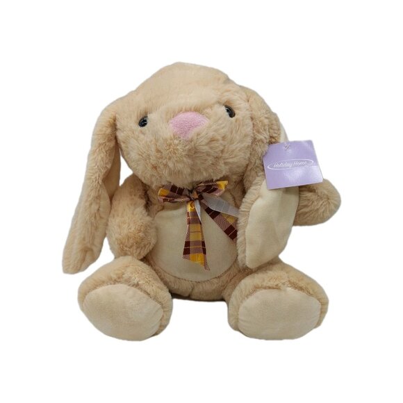 Bunny Rabbit Yellow With Plaid Bow 9" Plush Stuffed Animal Floppy Ears - Picture 1 of 8